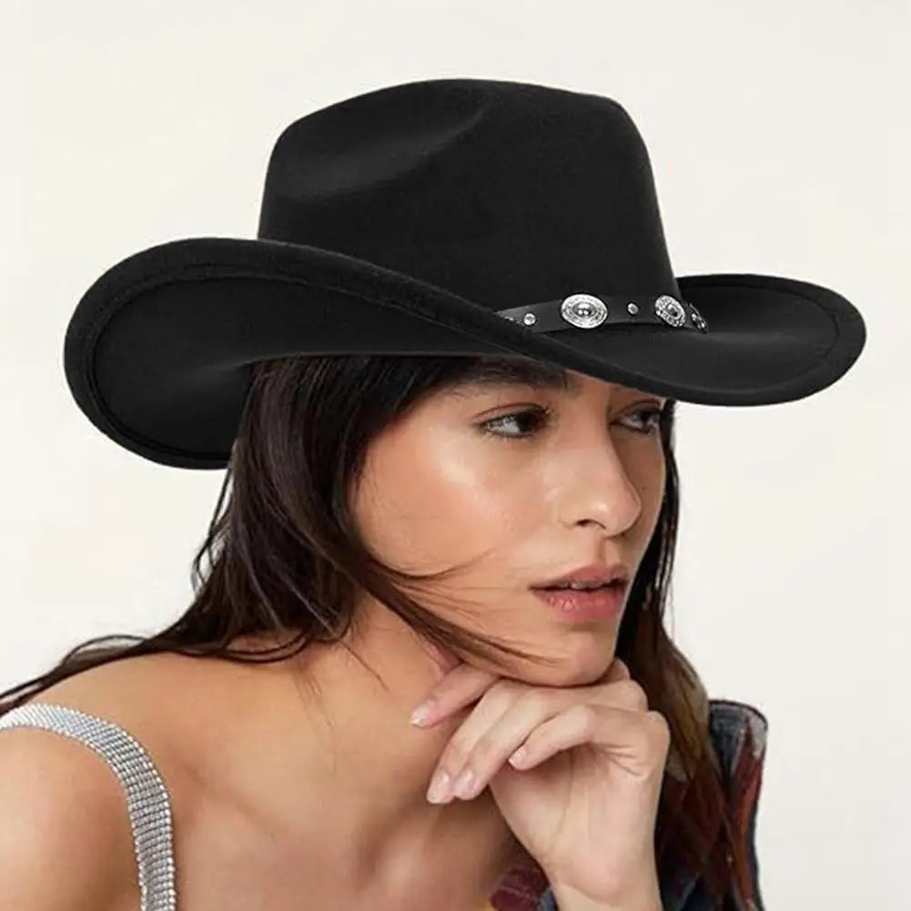 Vintage Western Cowboy Hat Comfortable Roll Up Brim Belt Buckle Cowgirl Fedora Cowgirl Church Sombrero Hombre Caps Peaceful Pleasures Health and Wellness