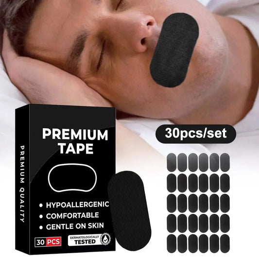 Sleep Mouth Tape | Comfort Fit Nasal Breathing Strips 30pc Sleep Mouth Tape Peaceful Pleasures Health and Wellness Black