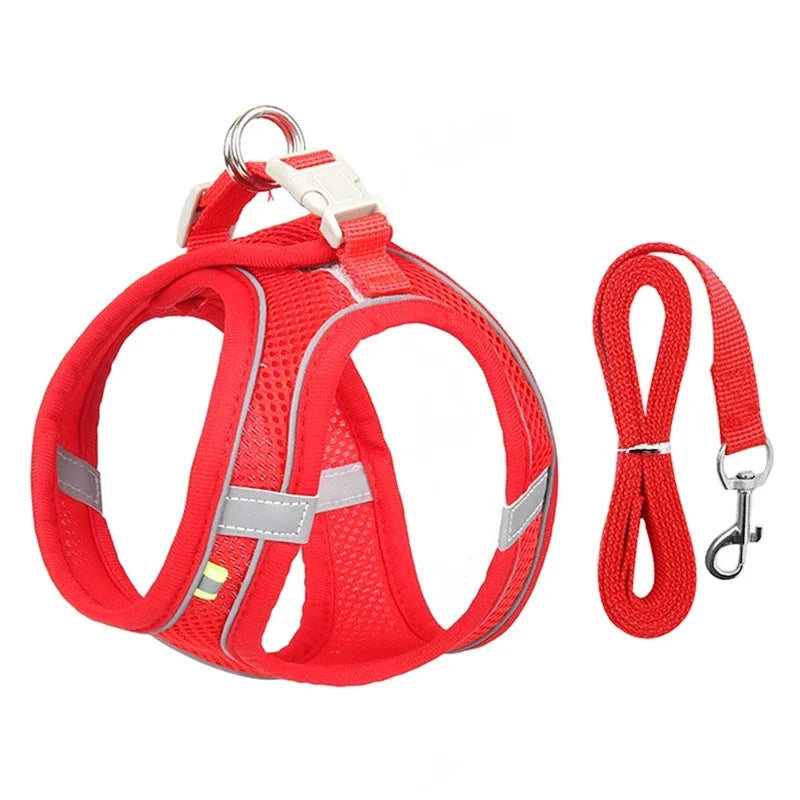Puppy Harness Set Dog Accessories Adjustable Pet Vest Dogs French Bulldog Chihuahua Small Dog Collar Supplies Products Home Peaceful Pleasures Health and Wellness red XS 1.5-3 Kg