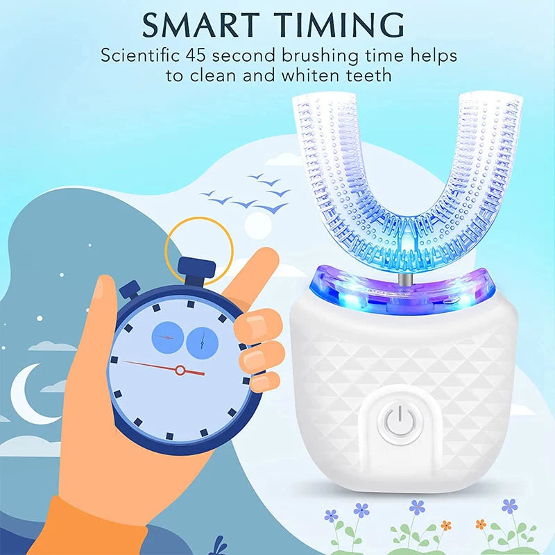 New Upgrade Waterproof Ultrasonic U-Shaped Toothbrush for Teeth Whitening 360-degree Cleaning Electric Toothbrush for Adults Peaceful Pleasures Health and Wellness