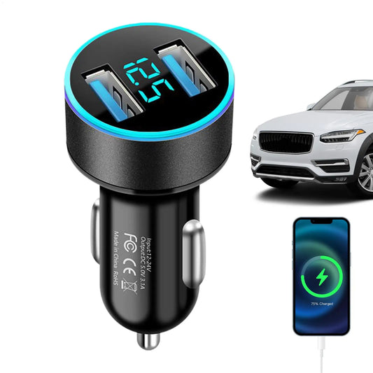 Dual USB Car Charger with Digital Voltage Display USB Car Charger Peaceful Pleasures Health and Wellness