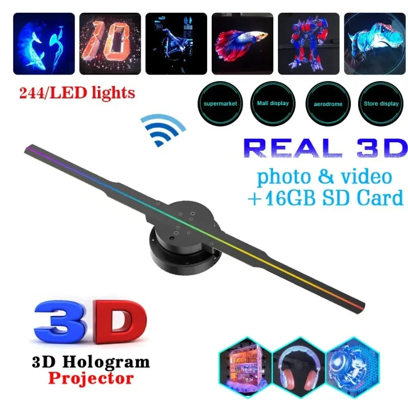 42cm 3D Holographic Fan Projector | WiFi, DIY Logo, LED Display