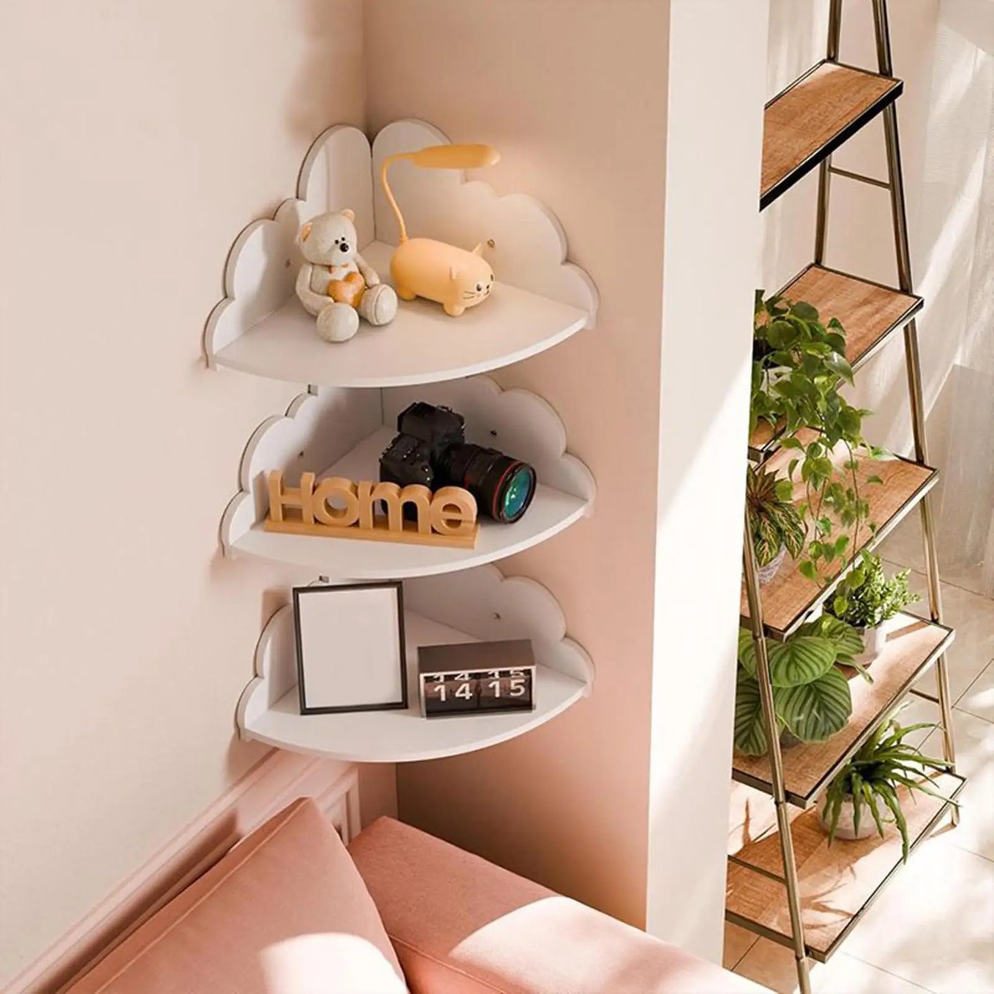 3-Piece Wooden Corner Display Shelf, Cloud Wall Bookshelf for Home Decor, Bedroom, Office, Kids Room - Space Saving Rack Peaceful Pleasures Health and Wellness