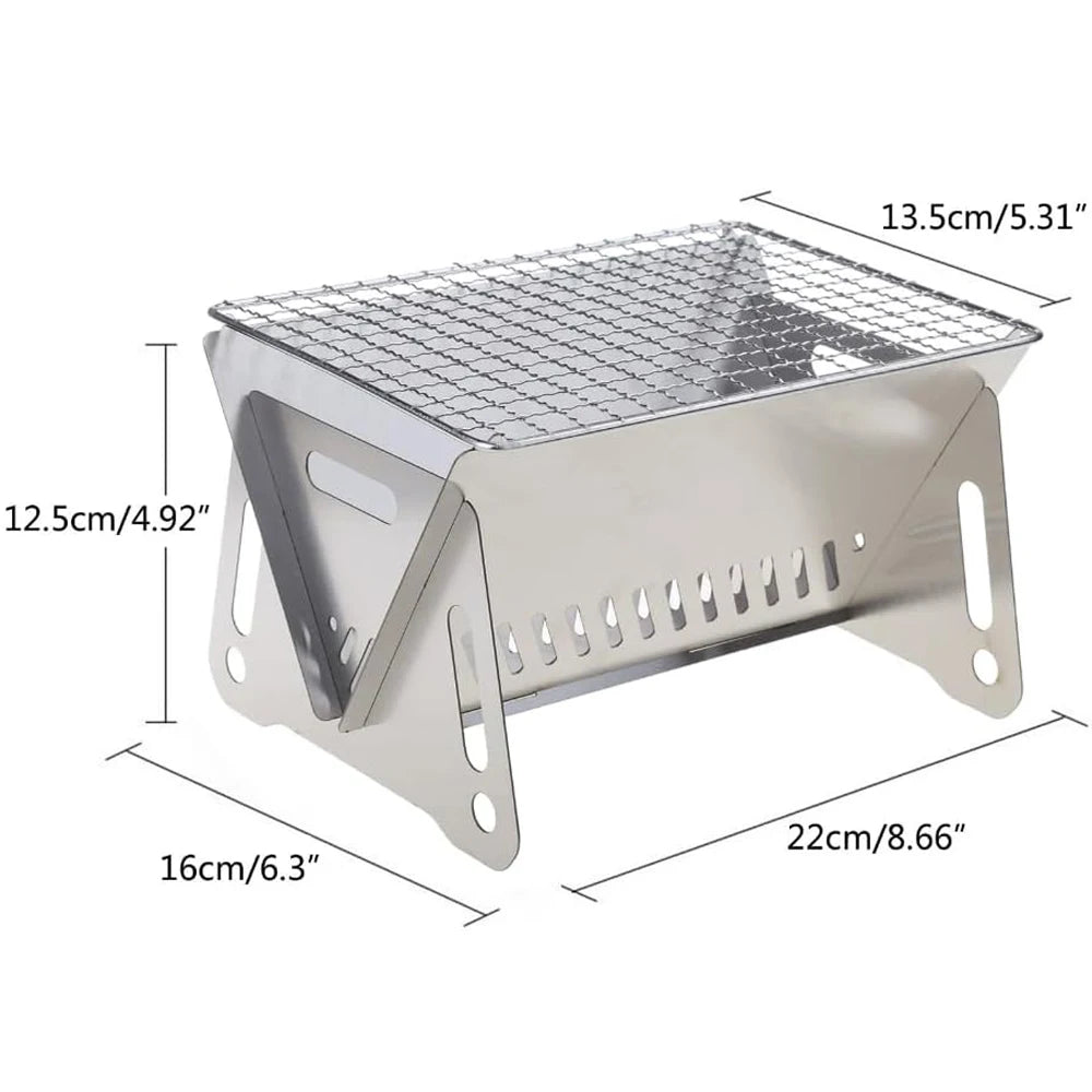 Backpacking Stove Folding Stainless Steel Charcoal Grill BBQ Wood Burning Camp Stove for Hiking Picnic Garden Backyard Cooking Peaceful Pleasures Health and Wellness
