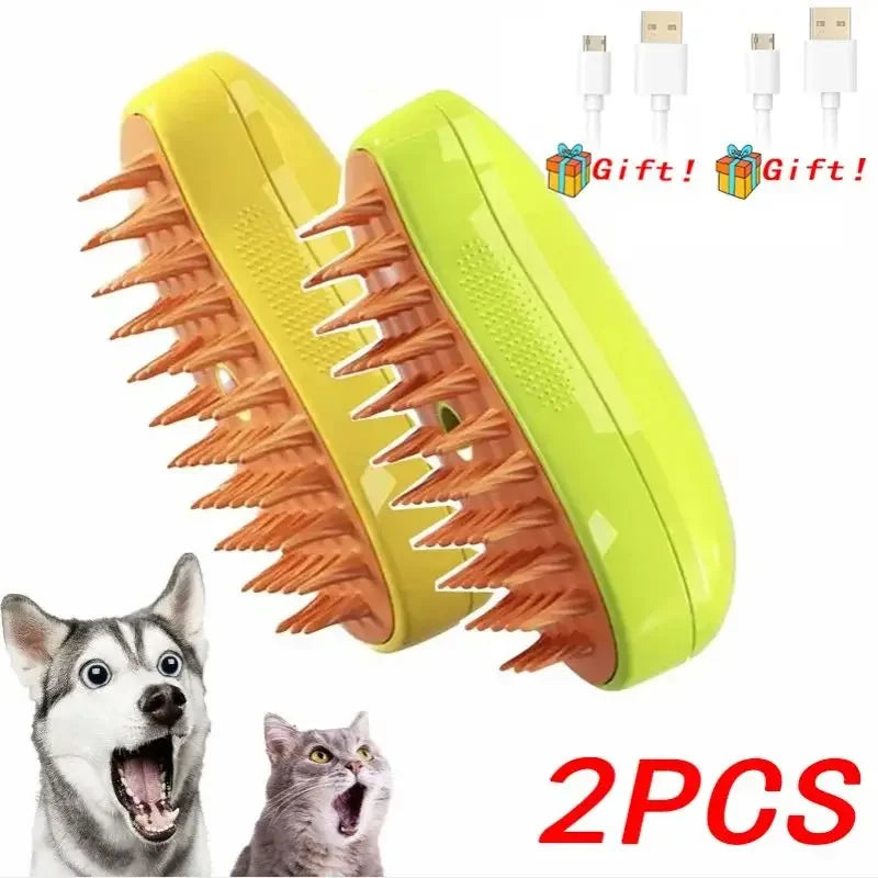 3-in-1 Electric Steam Pet Brush – Cat & Dog Grooming Comb