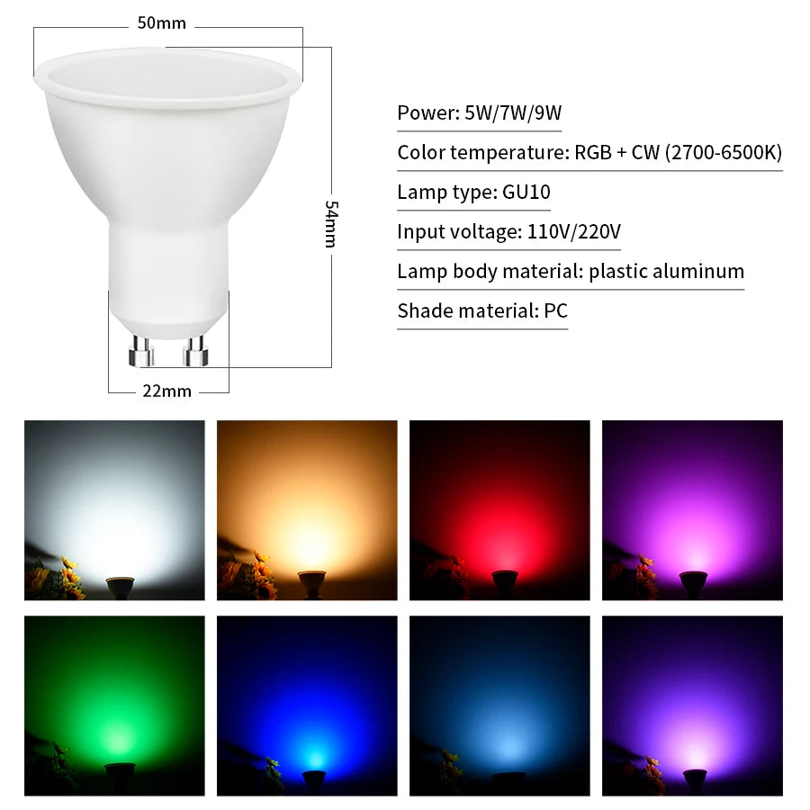 220V 110V 5W 7W 9W Tuya Smart WiFi GU10 LED Bulb GU10 Spotlight Alexa Lamp Smart Life App Google Assistant Alice Voice Control Peaceful Pleasures Health and Wellness