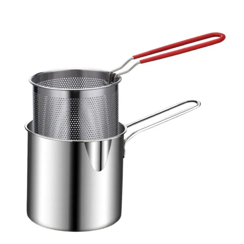 Stainless Steel Deep Fry Pot & Strainer Basket Set | Small Fryer