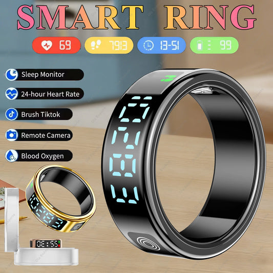 Men Women Smart Ring With HD Display Heart Rate Blood Oxygen Sleep Monitoring IP68 Waterproof Sports Step count Smartring 2026 Peaceful Pleasures Health and Wellness