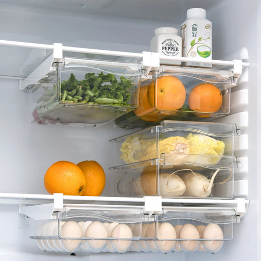 Transparent Fridge Organizer Fruit Egg Refrigerator Storage Box Under-shelf Refrigerator Drawer Box Fresh-keep Kitchen Organizer Peaceful Pleasures Health and Wellness