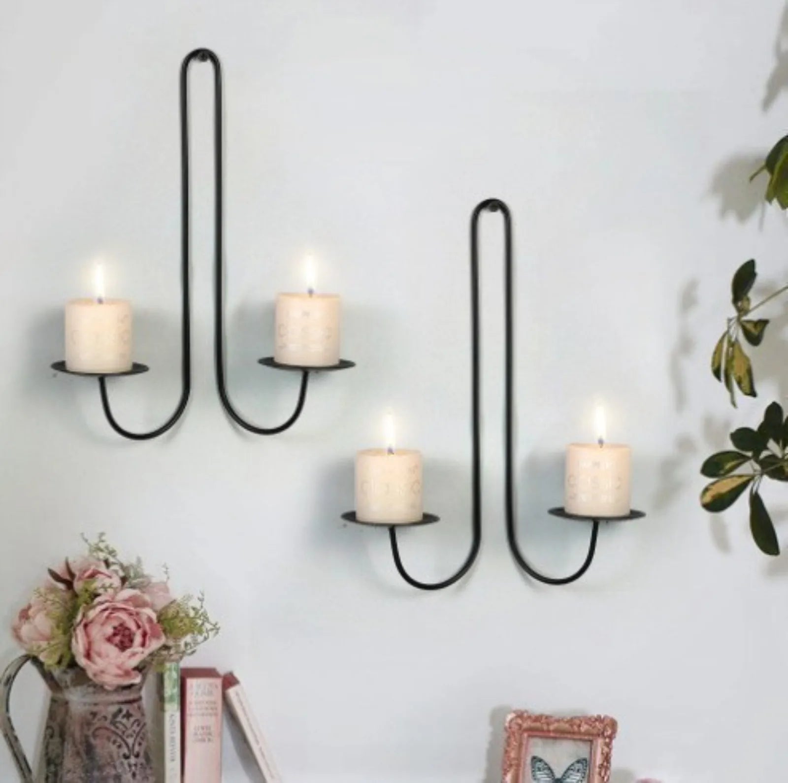 Iron Candle Holder Libra Style Wall Hanging Candle Sconce Decorative Candle Tray For Living Room Dining Room Home Decor Peaceful Pleasures Health and Wellness