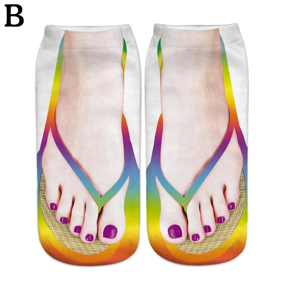 1 Pair 3D Printing Pattern Flip Flop Socks Funny Socks for Women Flip-flop Ankle Socks Low Cut Floor Socks Hosiery Novelty Gifts Peaceful Pleasures Health and Wellness B