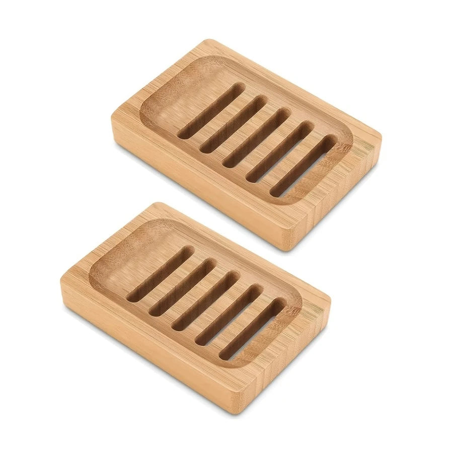 Bamboo Soap Holder for Shower & Kitchen Sink – Eco-Friendly Wooden Tray (1-2 Pcs)
