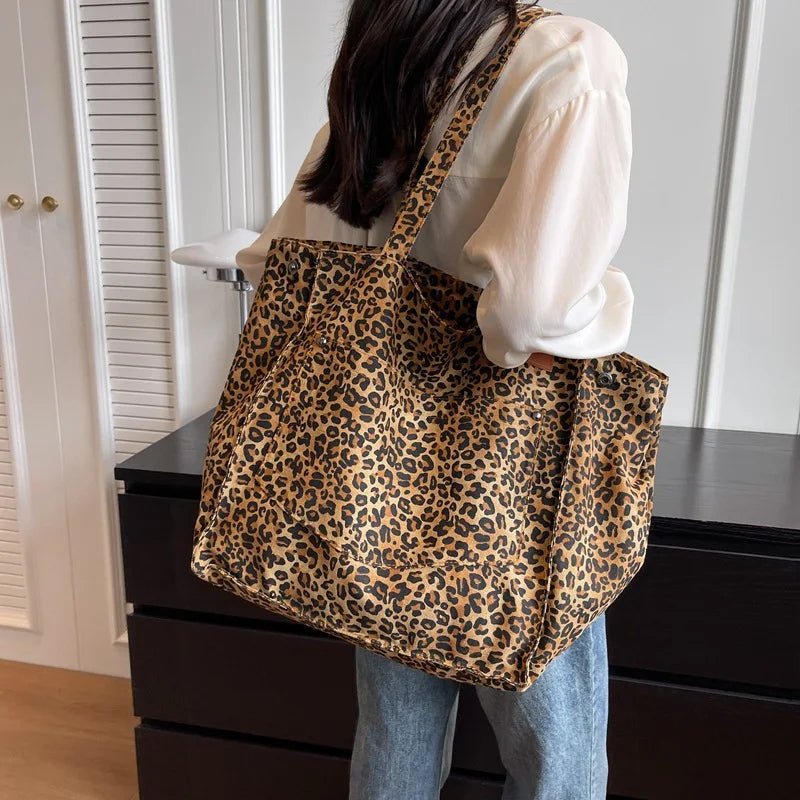 Women's Large Leopard Print Tote Shoulder Bag | Travel Bag