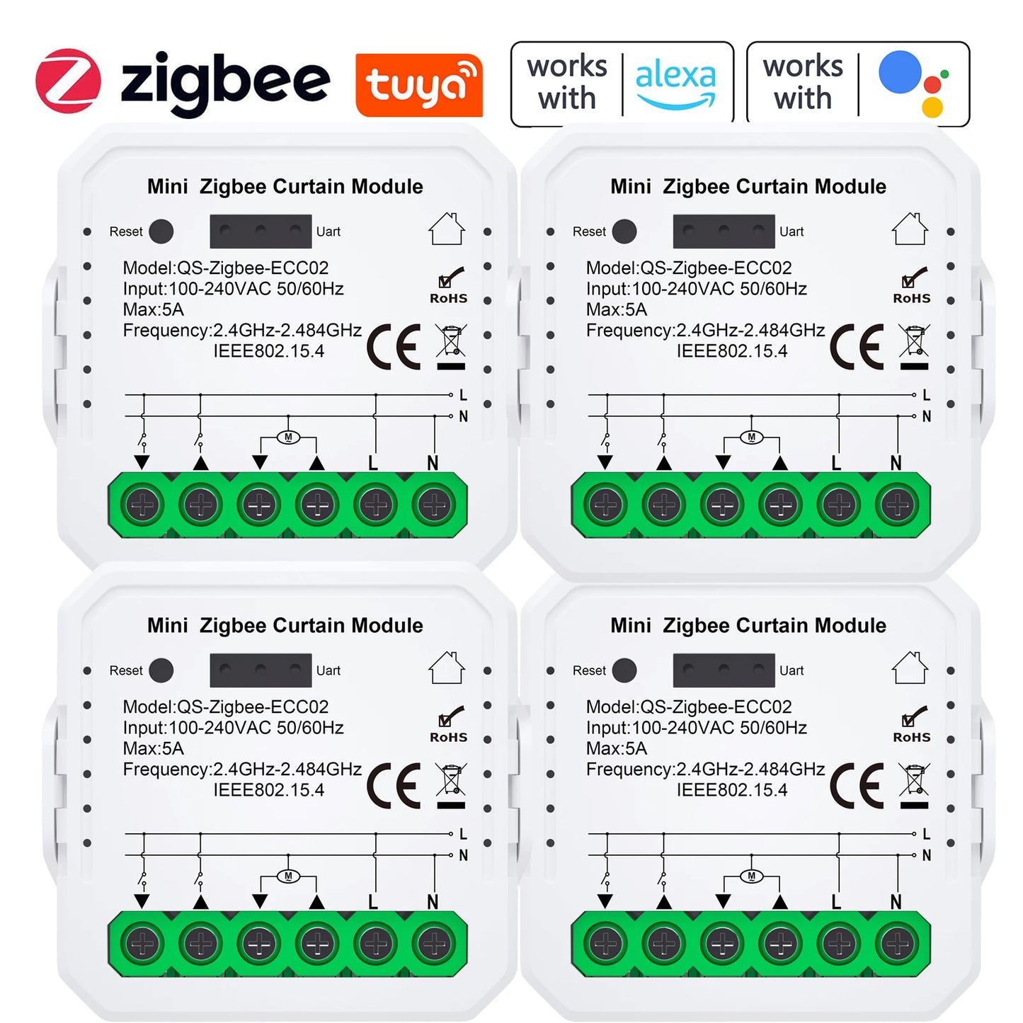 Tuya WiFi/ZIGBEE Smart Curtain Module Blinds Motor Home Intelligent Appliance Mobilephone APP Remotely Control Curtain Peaceful Pleasures Health and Wellness 4pcs ZIGBEE