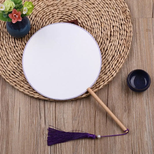 Blank Round Hand Fan – Vintage Wooden Silk DIY Art Fan with Tassel DIY Decorative Fan Oasis Select