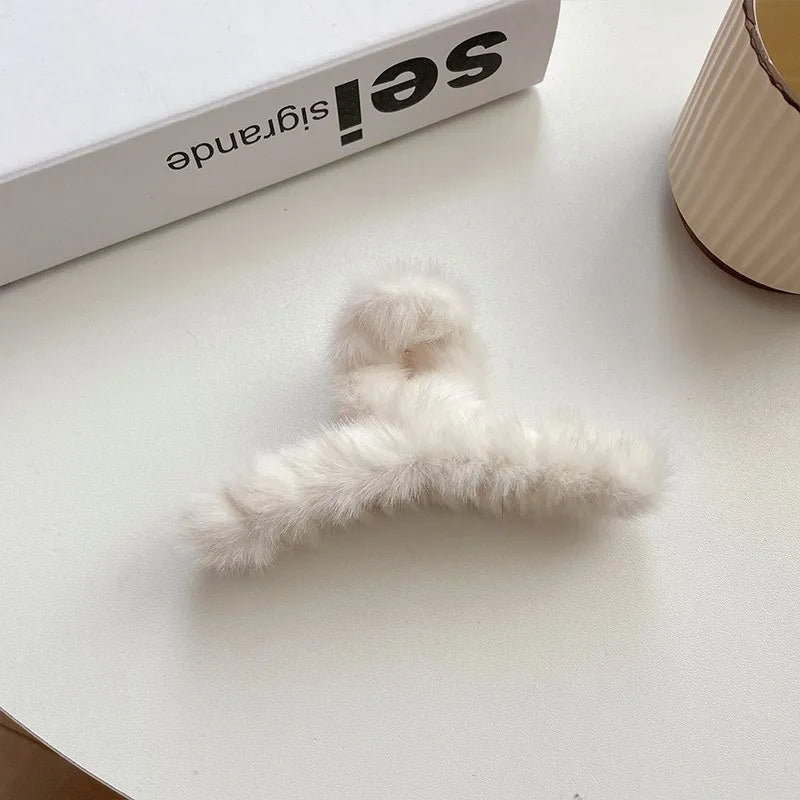 Fluffy Faux Fur Big Crab Hair Claw Clips for Women & Girls