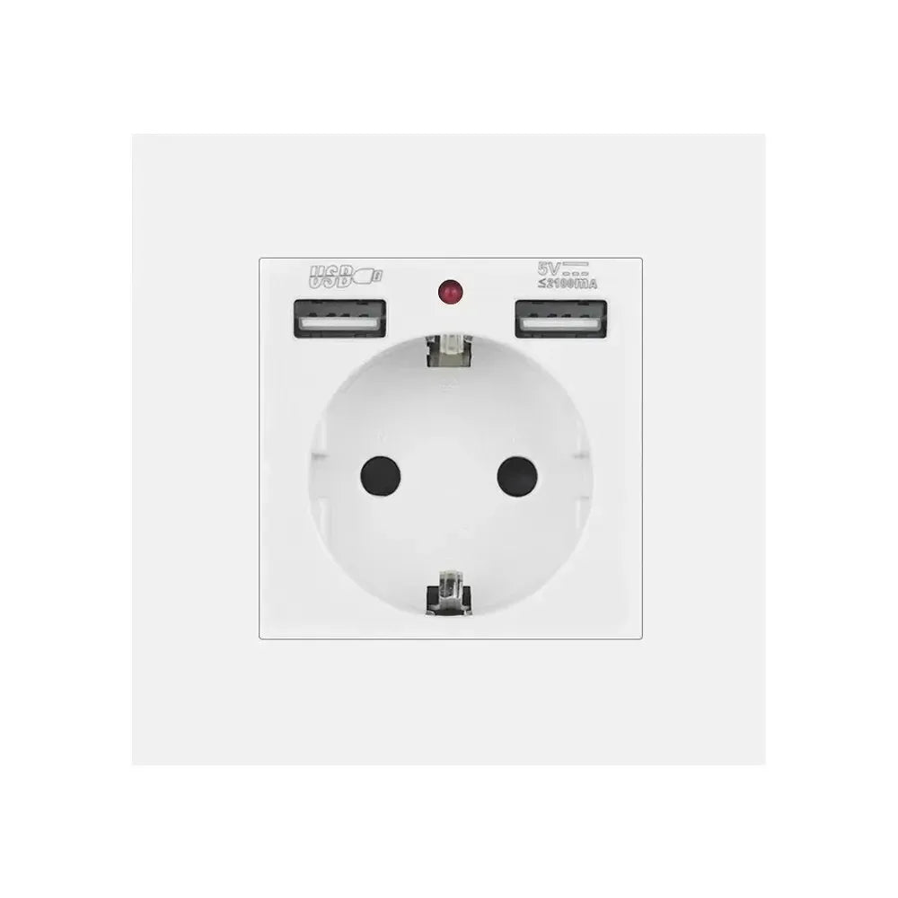 EU Standard Wall Socket 20W USB & Type-C Fast Charging 5V/2A Dual Ports 86x86mm Flame Retardant Panel CE Certified Peaceful Pleasures Health and Wellness White PC EU USB