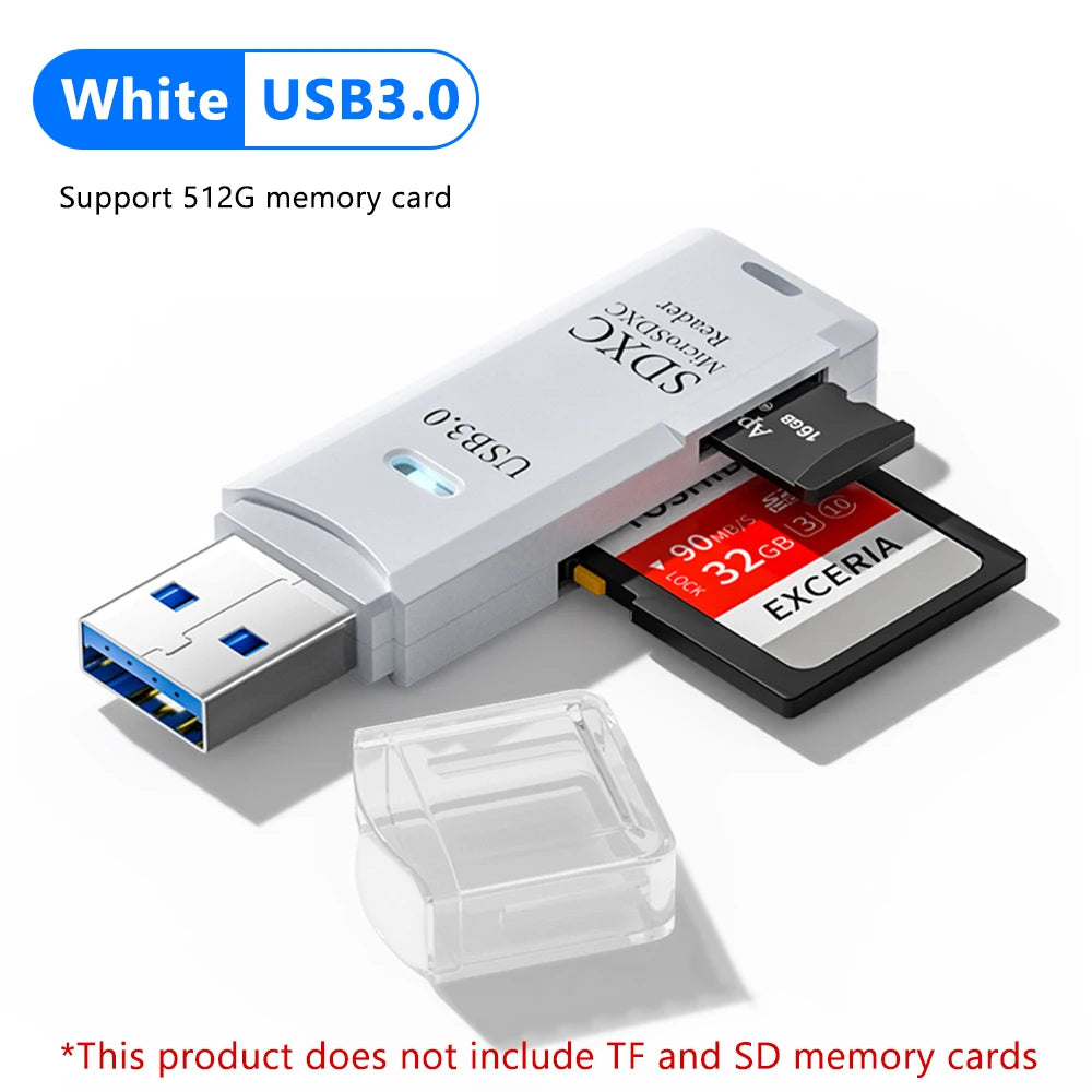 USB 3.0 Card Reader SD TF Card Memory Card Reader 2 IN 1 High Speed Smart Cardreader Adapter For PC Laptop Accessories Peaceful Pleasures Health and Wellness USB 3.0 White