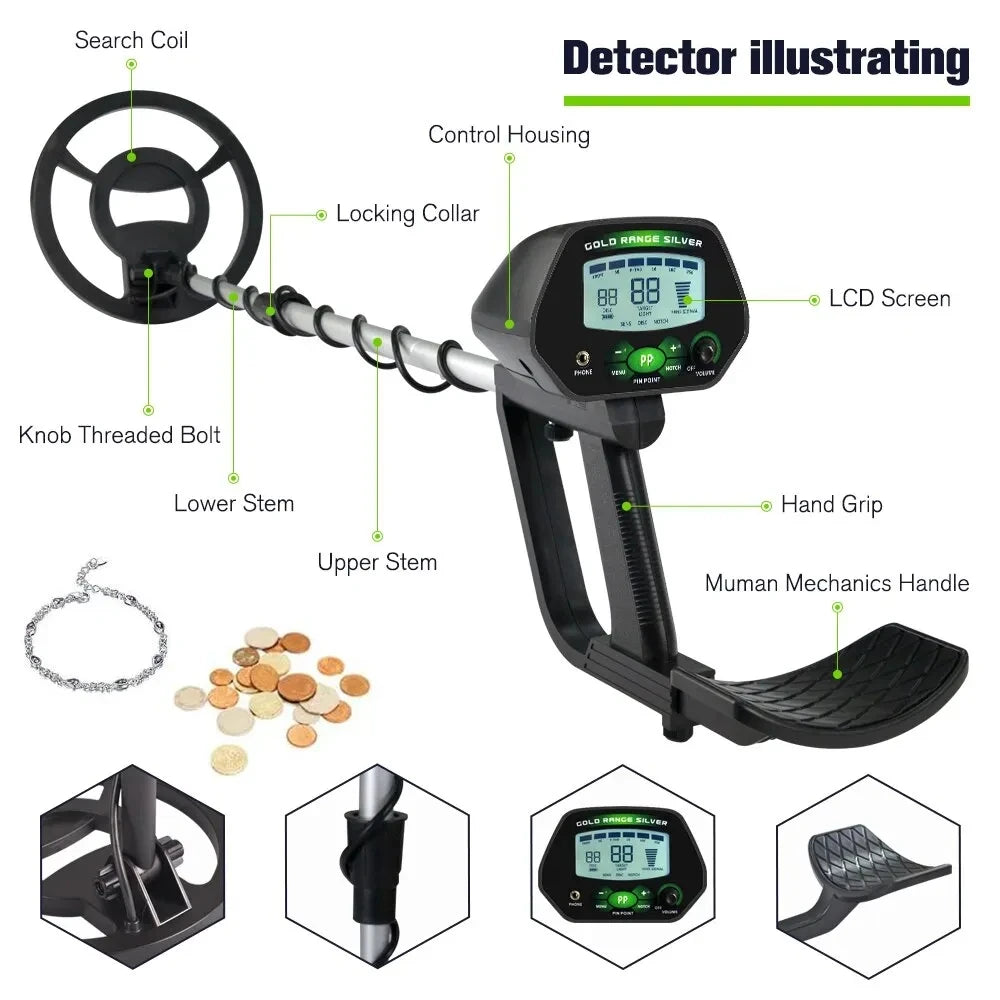MD-4090 Metal Detector Underground Gold Detector High Accuracy Metal Finder Waterproof Search Coil Seeker Treasure Peaceful Pleasures Health and Wellness
