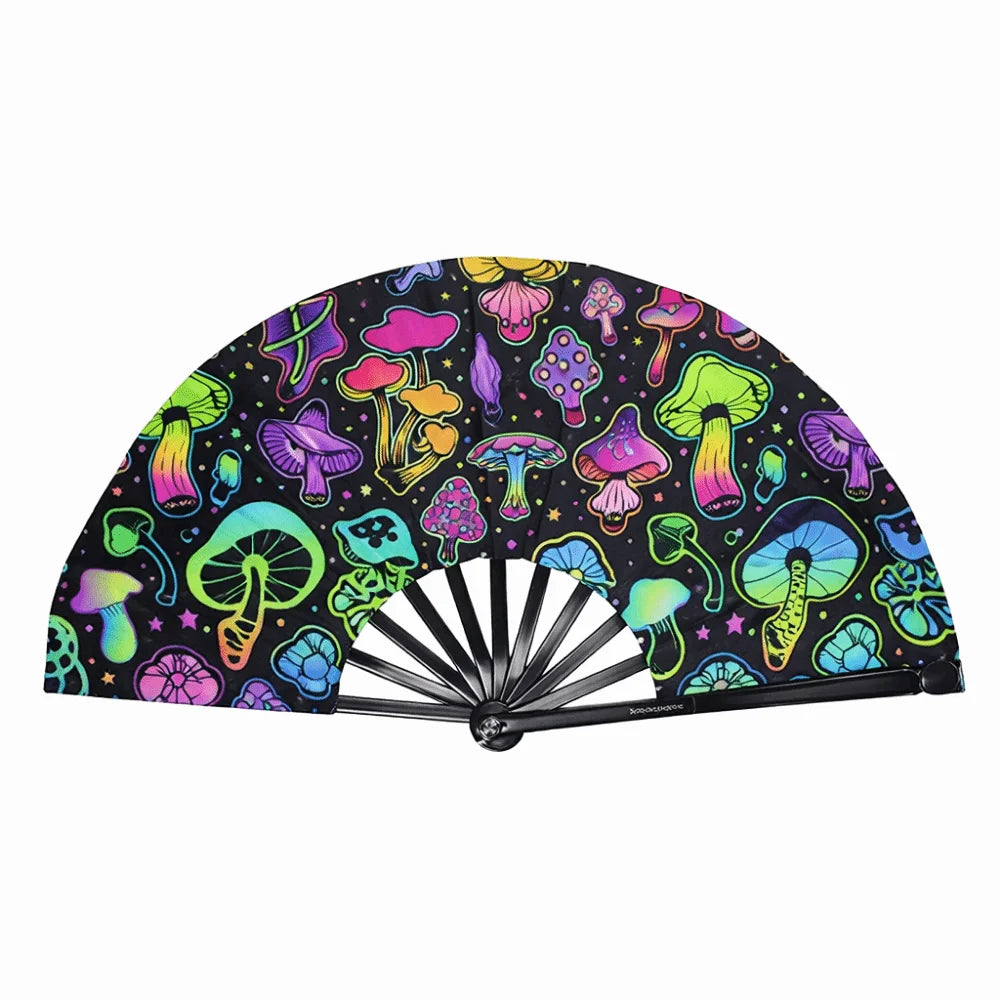 UV Glow 33cm Folding Hand Fan – Rave, Festival & Dance