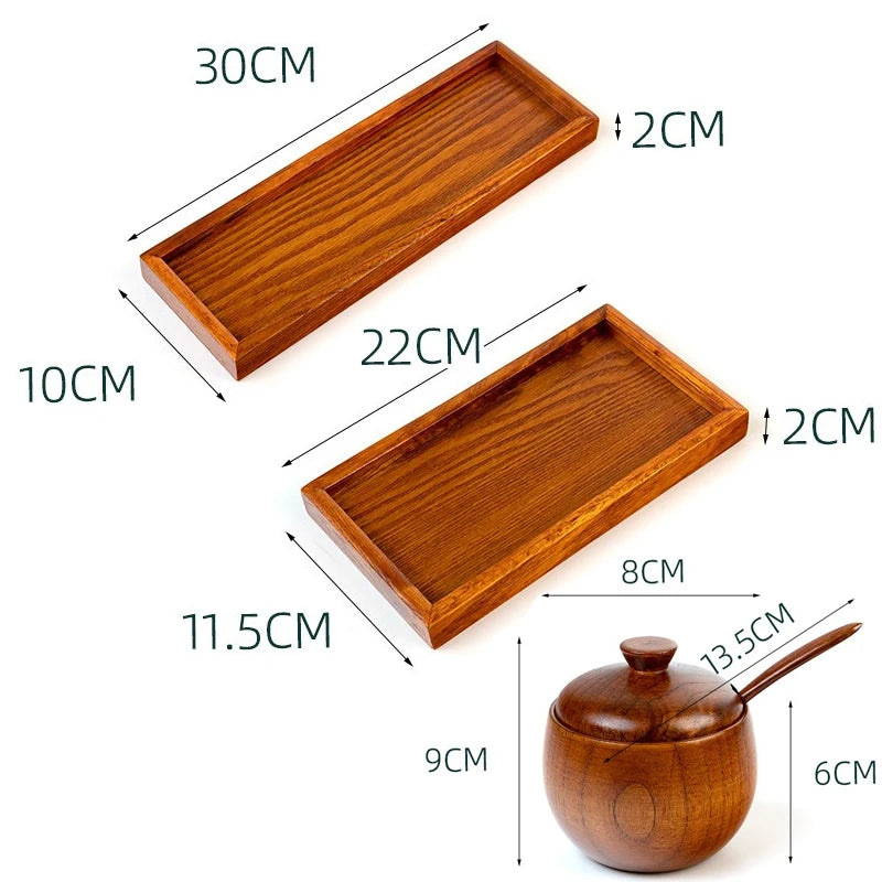 Wooden Seasoning Jar Creative Kitchen Retro Salt Sugar Pot Seasoning Storage Jar With Lid Spoon Wooden Tray Storage Containers Peaceful Pleasures Health and Wellness