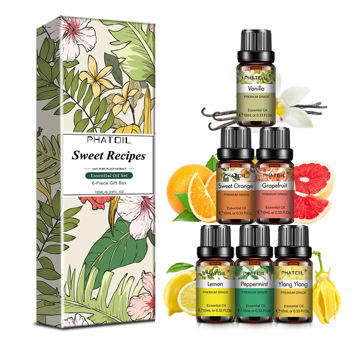 PHATOIL 6-Pack Pure Essential Oils Gift Set – 10ml Diffuser