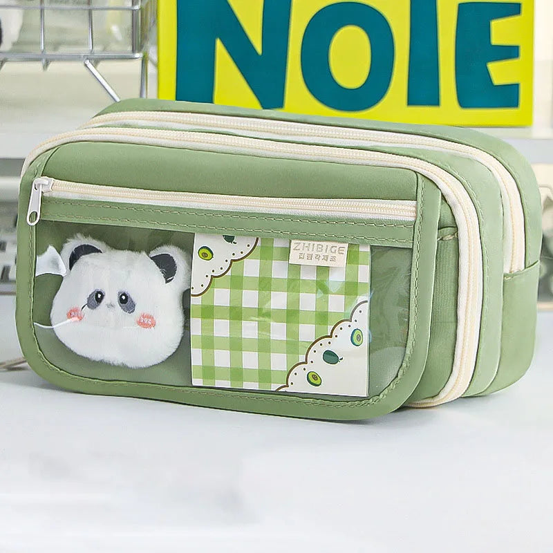 Pink Pencil Case Large Capacity 3 Compartments School Pencils Bag Zipper Pen Pouch Back To School For Girls Stationery Supplies Peaceful Pleasures Health and Wellness Green
