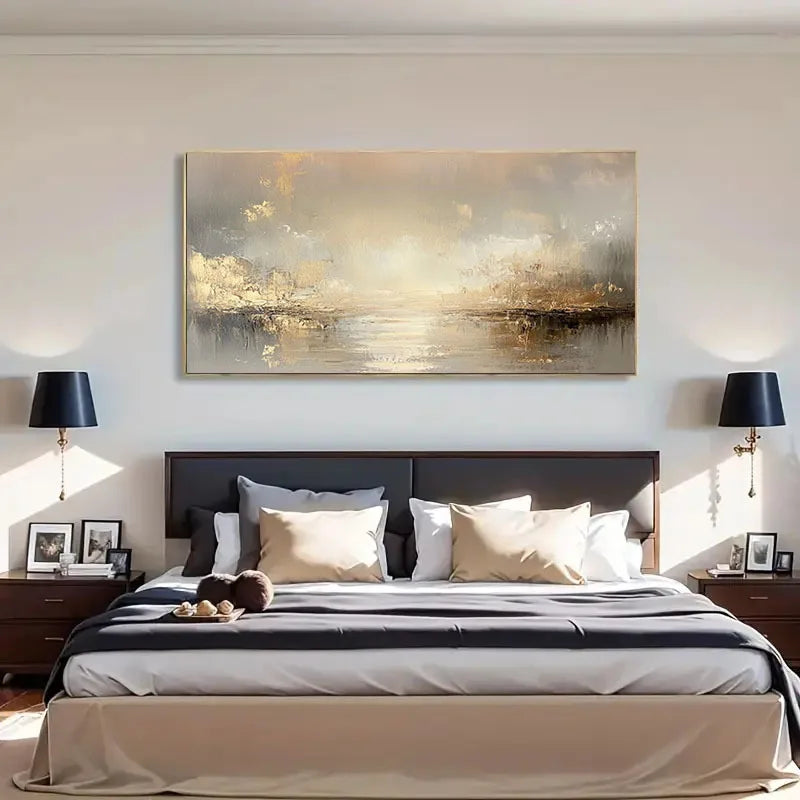 Large Abstract Beige and Golden Textured Oil Painting – Frameless Wall Art for Living Room, Bedroom, Home Office Wall Decor Peaceful Pleasures Health and Wellness