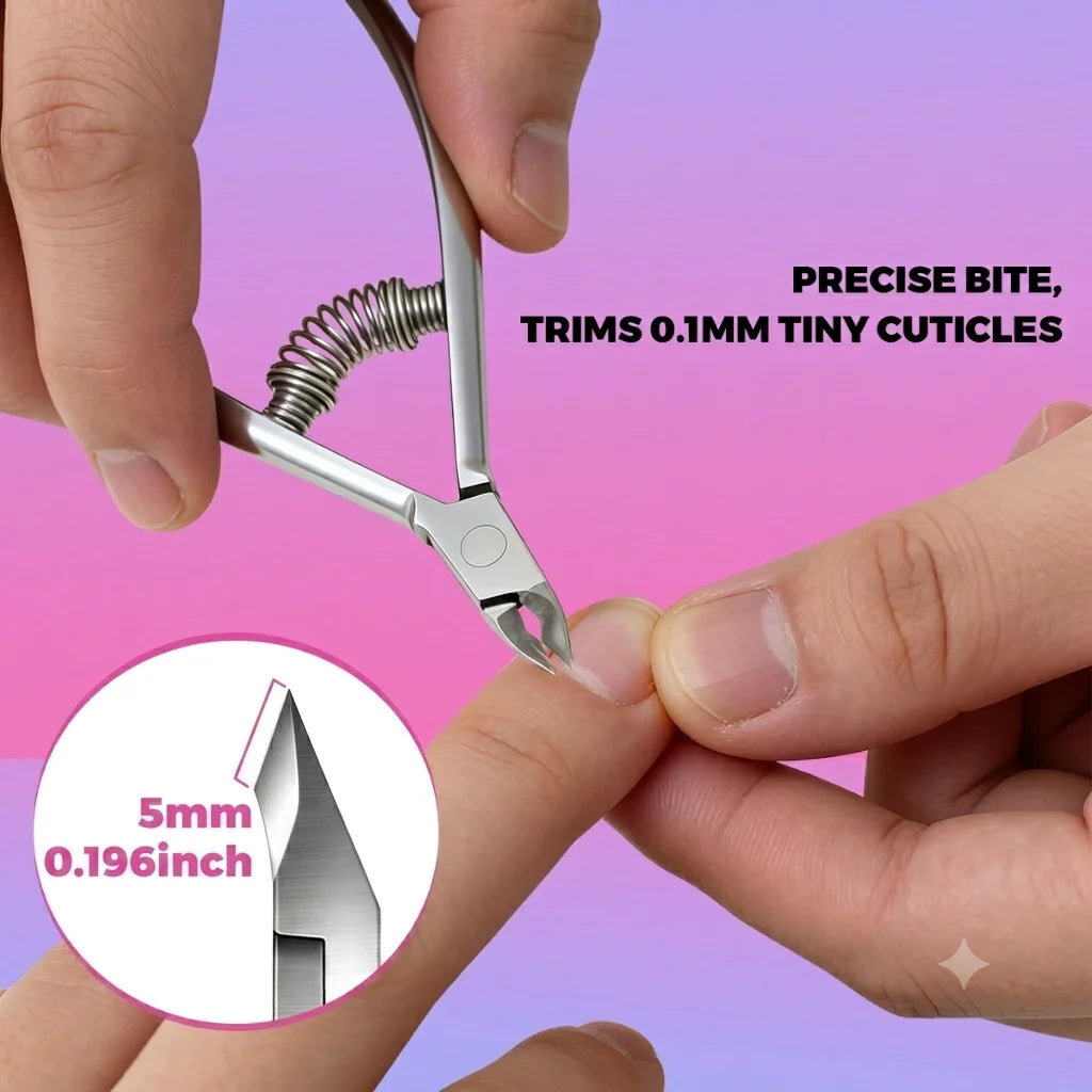 Professional stainless steel cuticle nippers, easily remove edge hangnails and cuticles, built-in spring labor-saving cutter, Peaceful Pleasures Health and Wellness