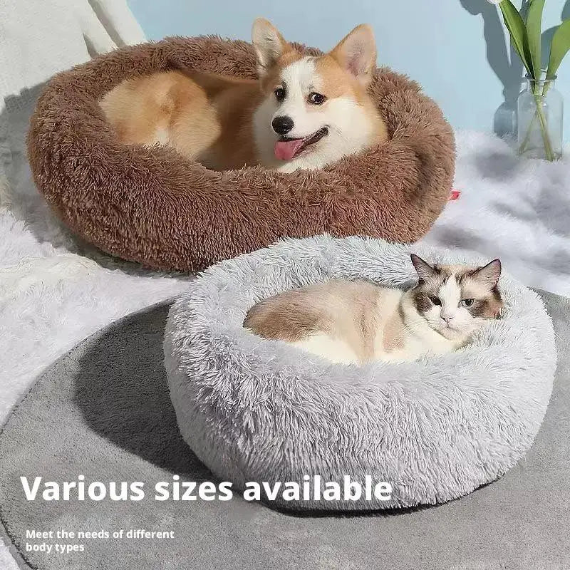 Donut Pet Bed | Plush Faux Fur Round Bed for Cats & Dogs