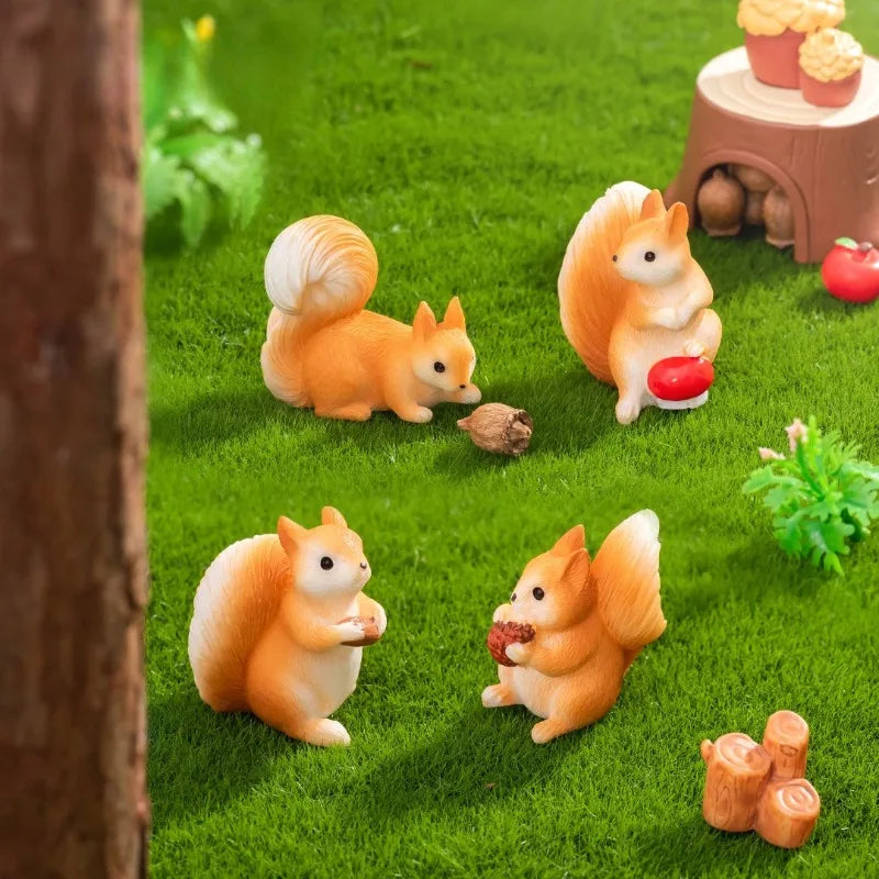 Squirrel Figurine Miniatures Pine Cones Cute Mini Animals Figurine Model for Desk Garden Decoration for Home Resin Diy Crafts Peaceful Pleasures Health and Wellness