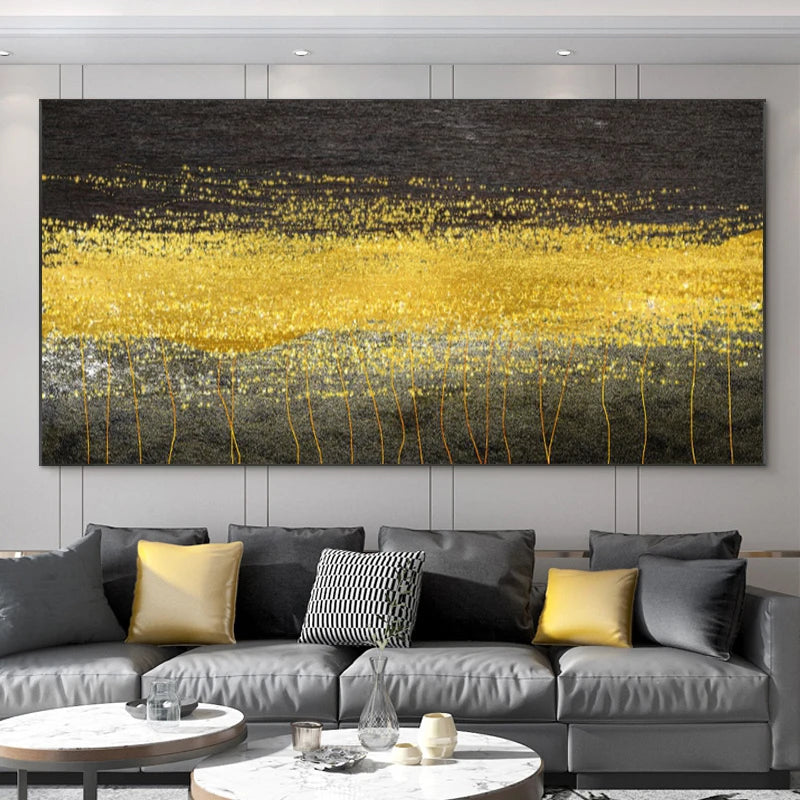 Abstract Leaves Oil Painting Print On Canvas Texture Golden and Silver Trees Wall Art Modern Home Decor Living Room Wall Decor Peaceful Pleasures Health and Wellness black golden-10 20x40cm