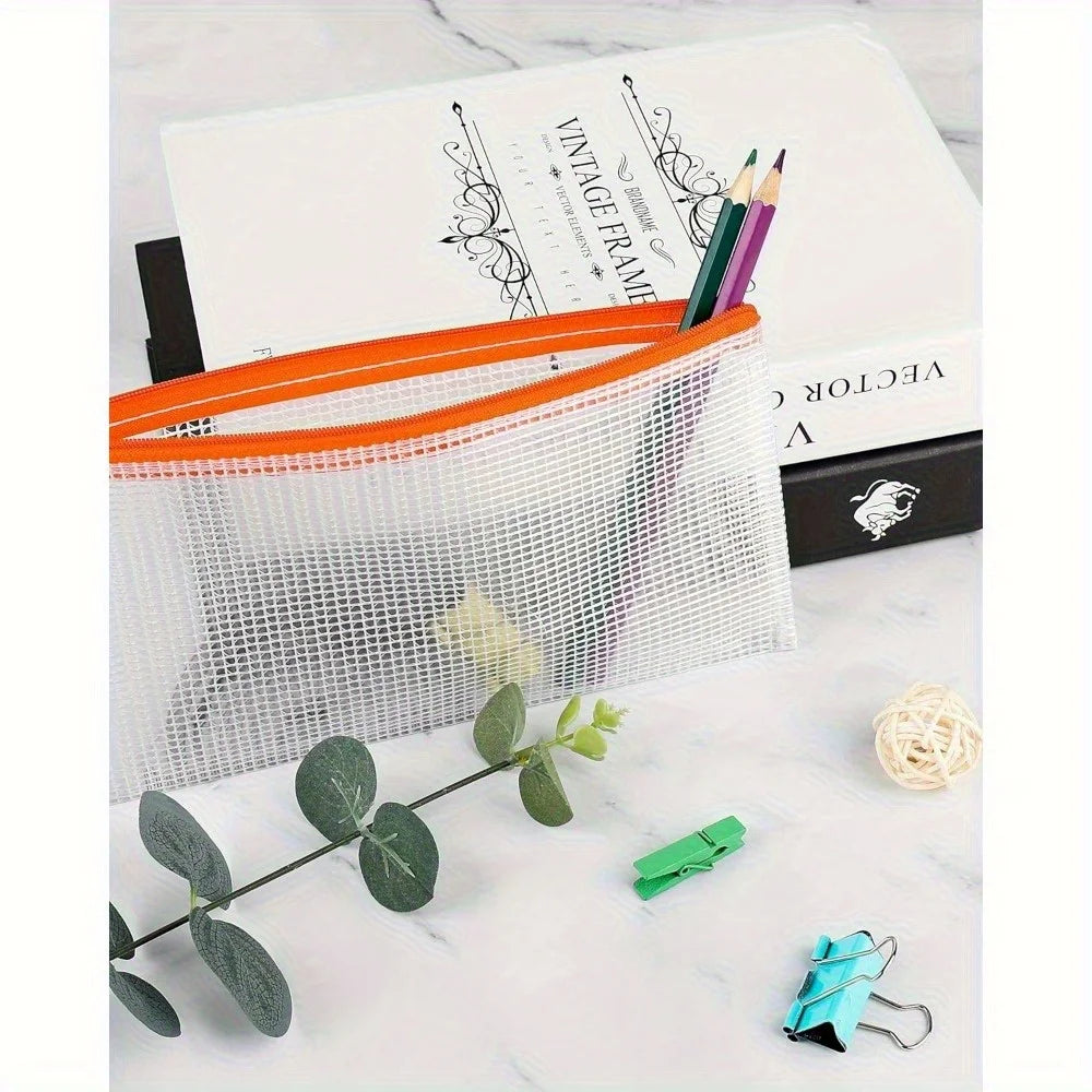 24-Pack Mesh Zipper Pencil Pouches – 12 Colors, Bulk Travel Set