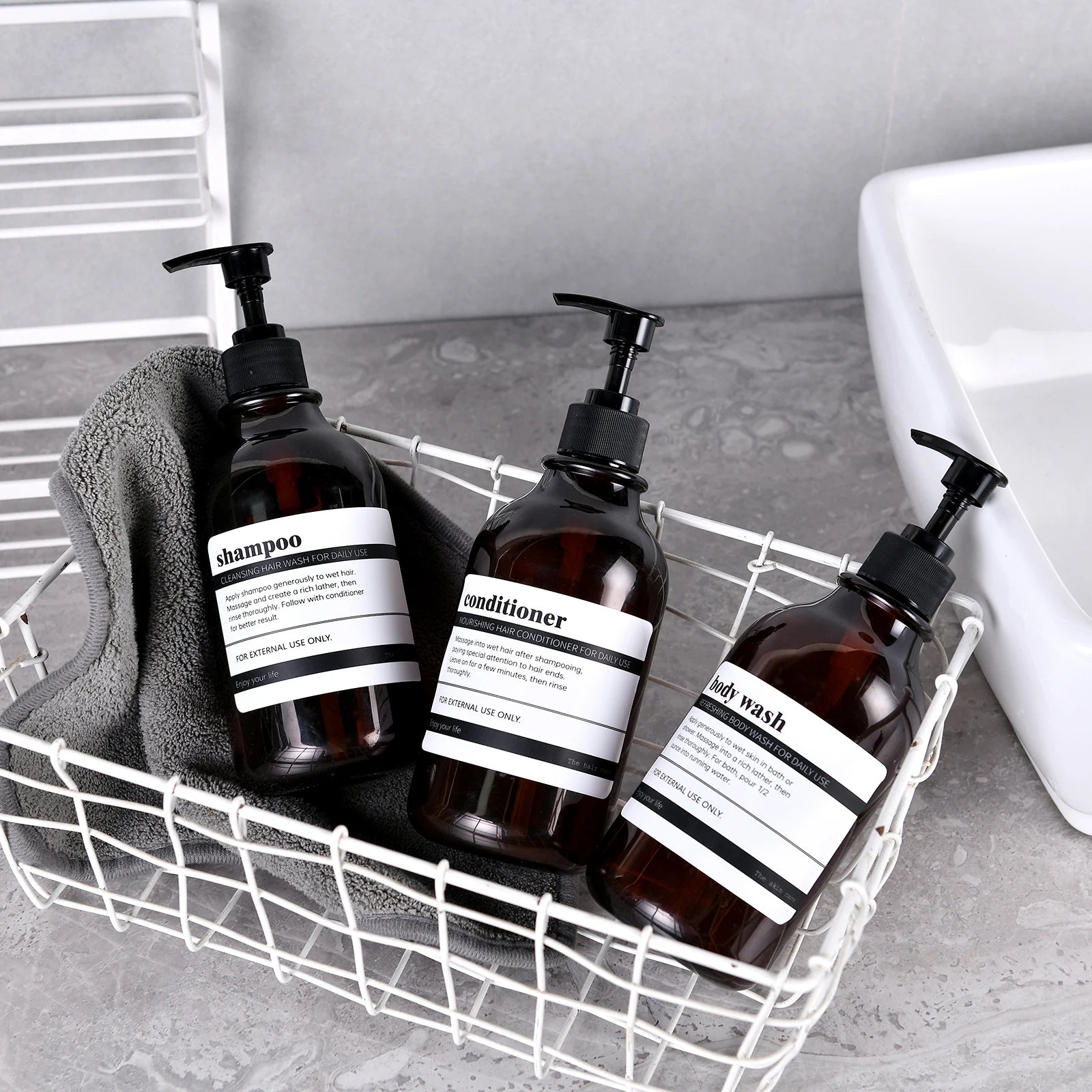Shampoo and Conditioner Dispenser Reusable Shower Gel Bottle White Refillable Apothecary Dispenser Bottle for Bathroom&Kitchen Peaceful Pleasures Health and Wellness