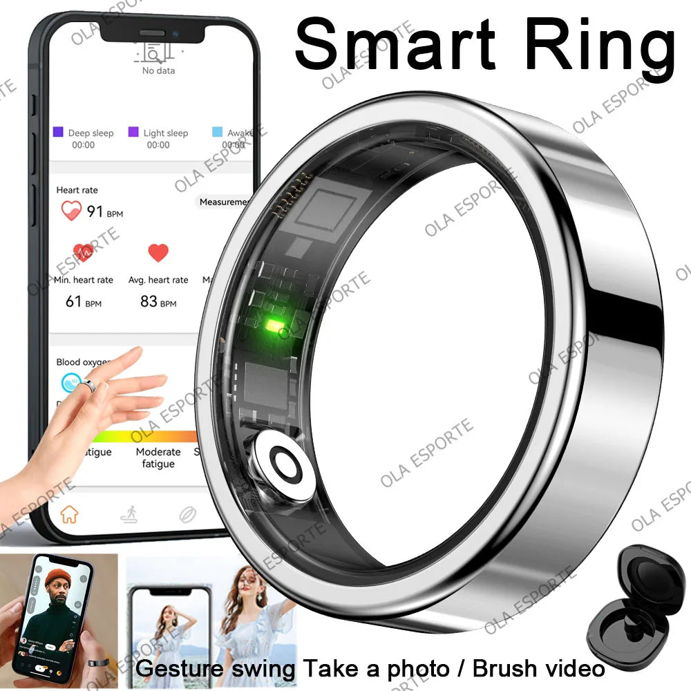 2026 New Smart Ring Heart Rate Blood Pressure Sleep Monitoring Motion Tracking IP68 Waterproof Men Women Smart Ring Holiday Gift Peaceful Pleasures Health and Wellness Silver Pro 11