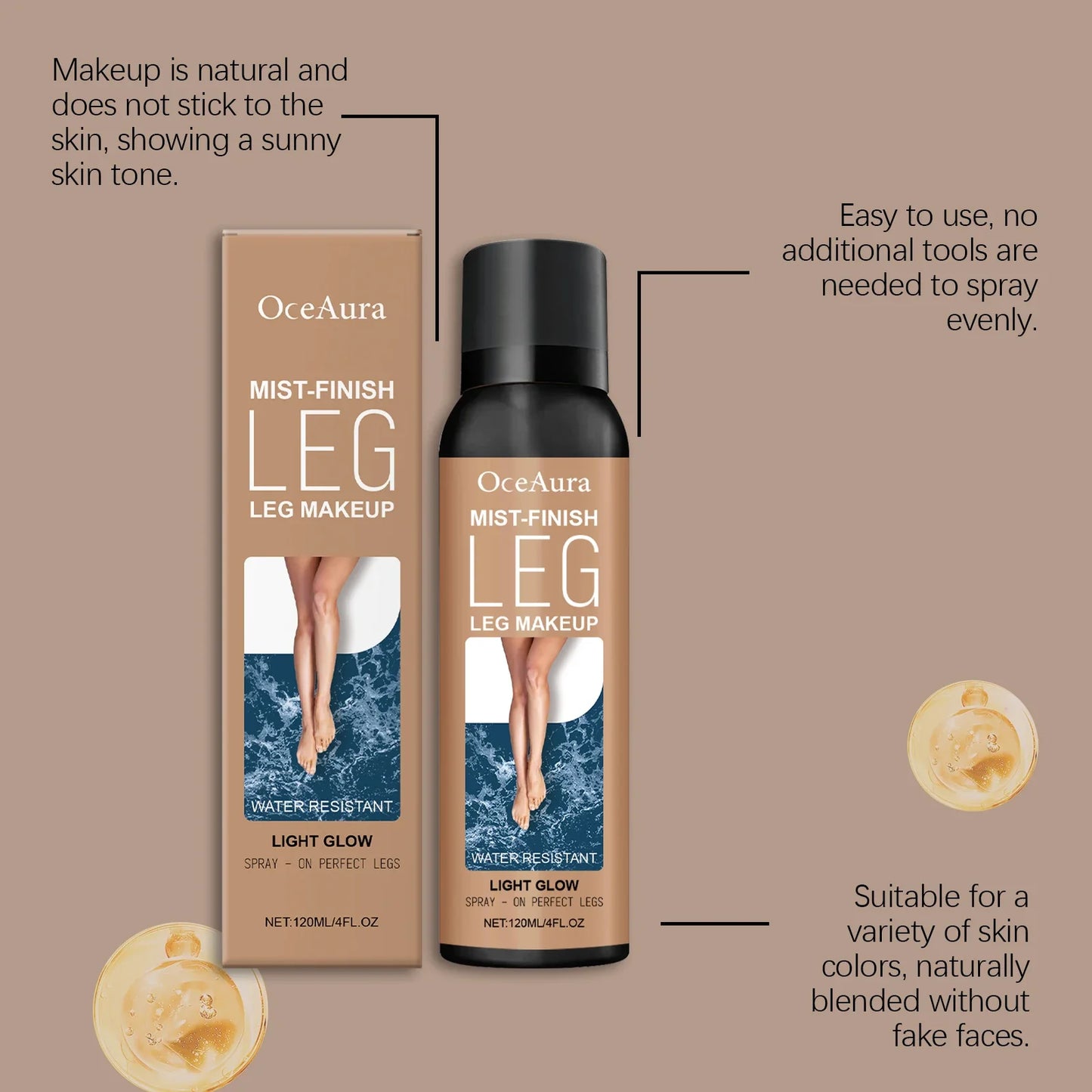 OceAura Bronze Leg Foundation Spray – Body Concealer & Tan