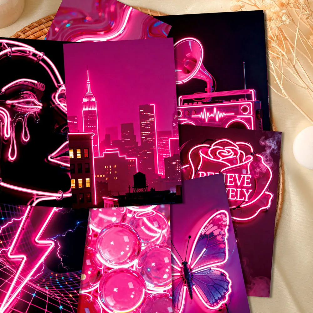 10 Sheets Pink Neon Creative Personalized Romantic Wall Cards