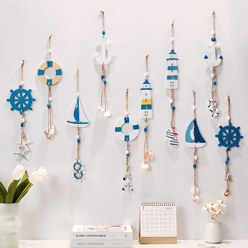 Mediterranean Style Decorative Pendant Home Background Wall Mounted Lighthouse Sailboat Wooden Crafts Peaceful Pleasures Health and Wellness