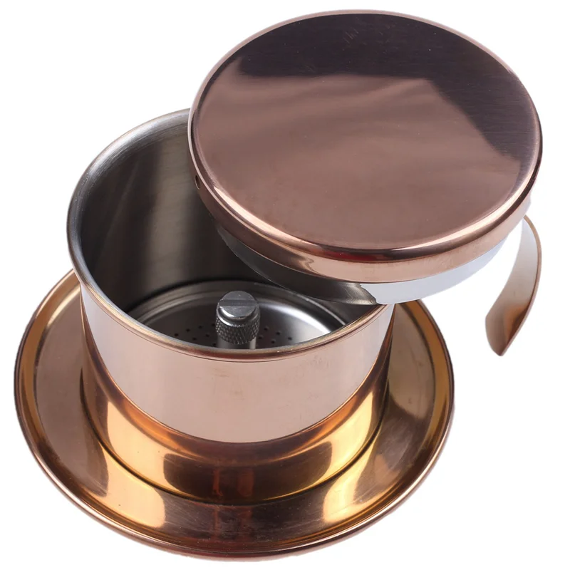 A36T-2X Vietnamese Coffee Filter Single Cup Vietnam Hand Punch Pot Drip Filter Vietnamese Coffee Drip Filter Cup Rose Gold Peaceful Pleasures Health and Wellness