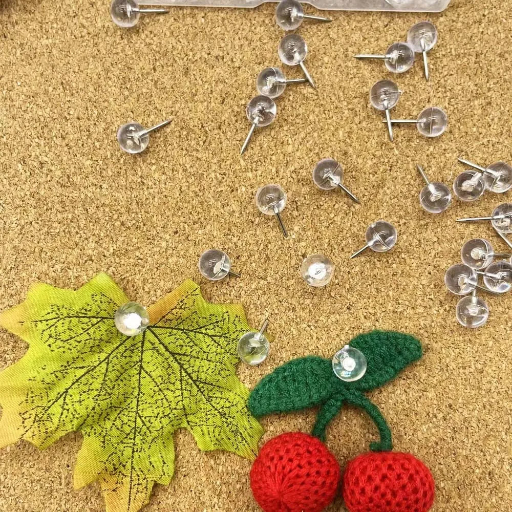 100 Clear Push Pins – Steel Thumb Tacks for Bulletin Board