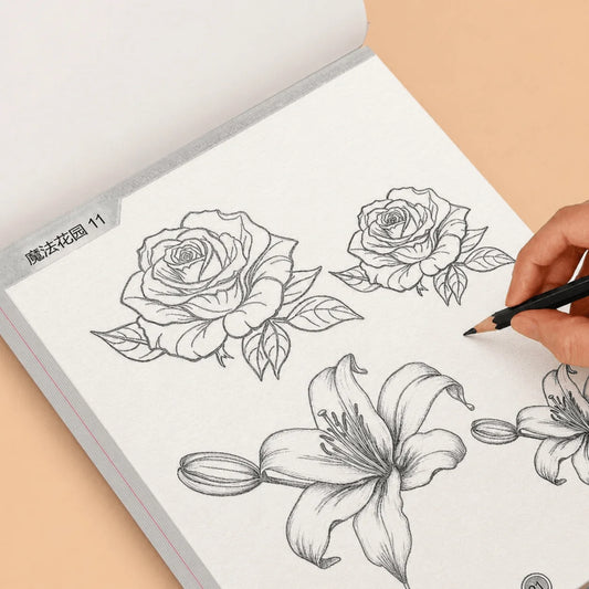 48-Page Floral Sketch Tracing Book Various Garden Flower Outline Peaceful Pleasures Health and Wellness
