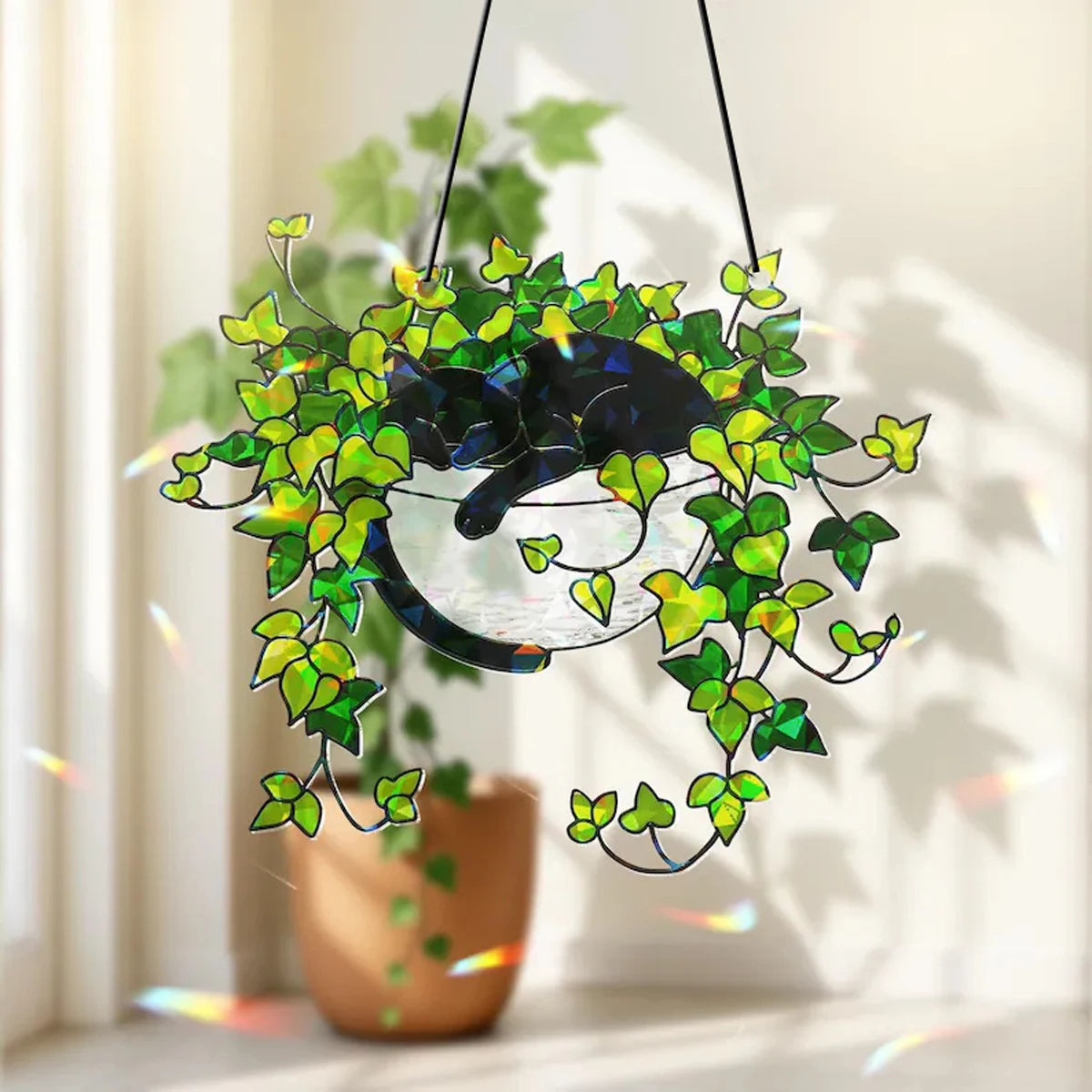 Black Cat Acrylic Suncatcher Plant Pot Window Hanging Decor