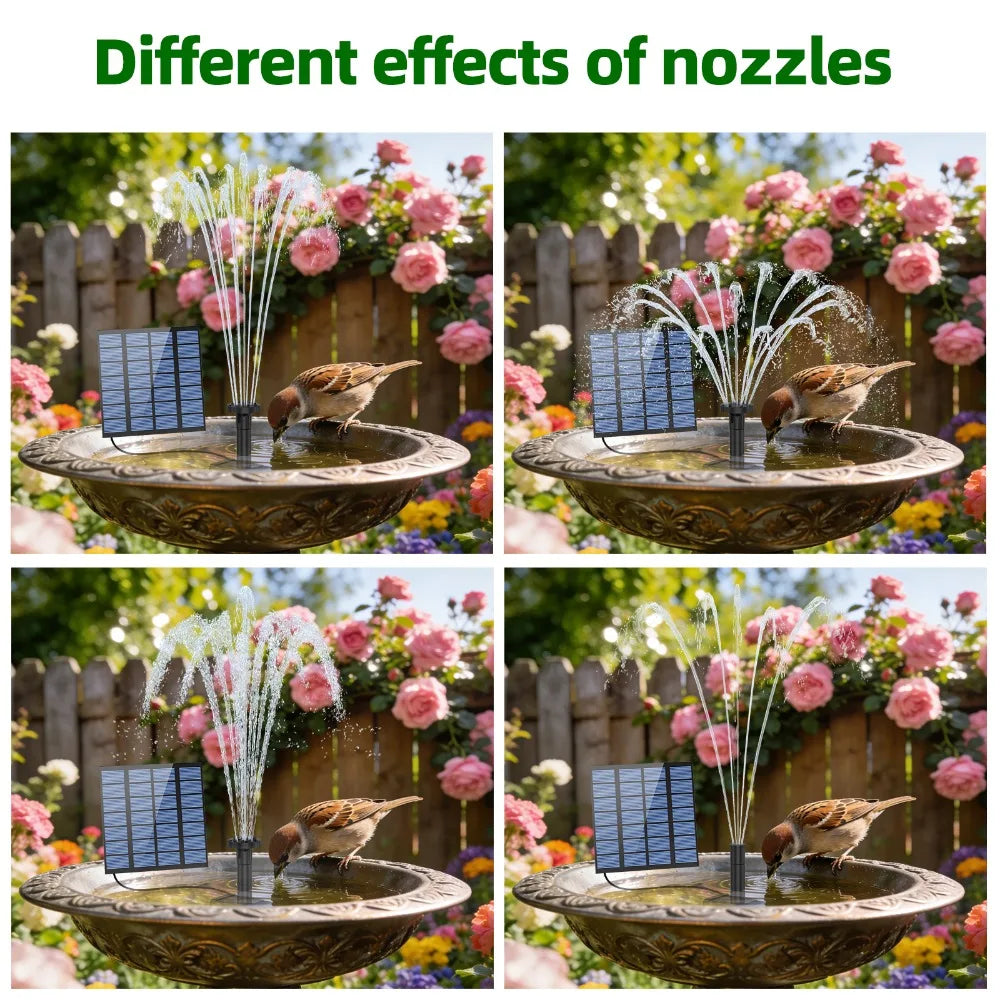 1.8W Split Solar Fountain Pump – 6 Nozzles, Bird Bath & Garden