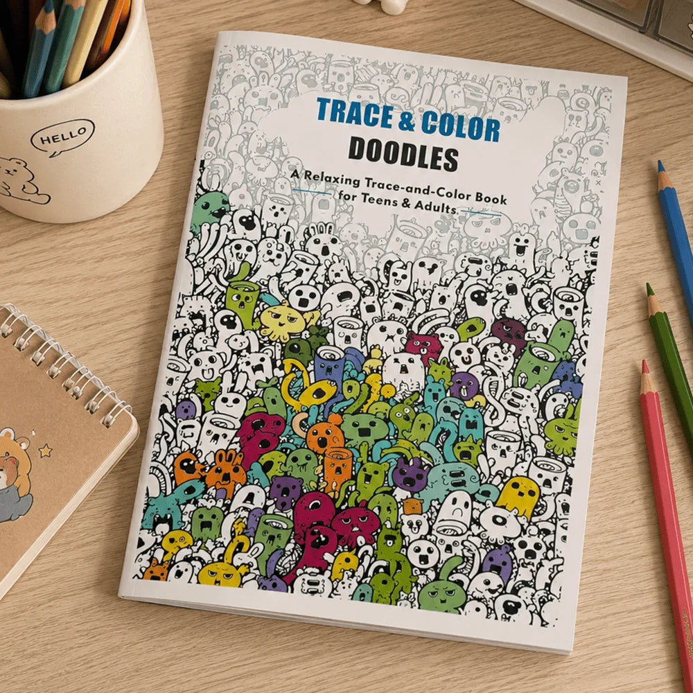 28-Page Adults Teens Trace Book Cute Monster Doodles Relaxing Anti