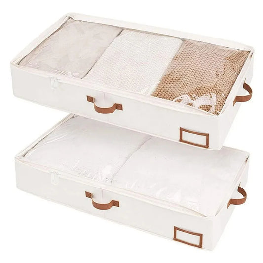 Foldable Underbed Organizer, Bedroom Blanket Clothes Quilt Storage Bag with Clear Window and 4 Handles, 31.5 x 17.7 x 5.9 Inches Peaceful Pleasures Health and Wellness 2pcs