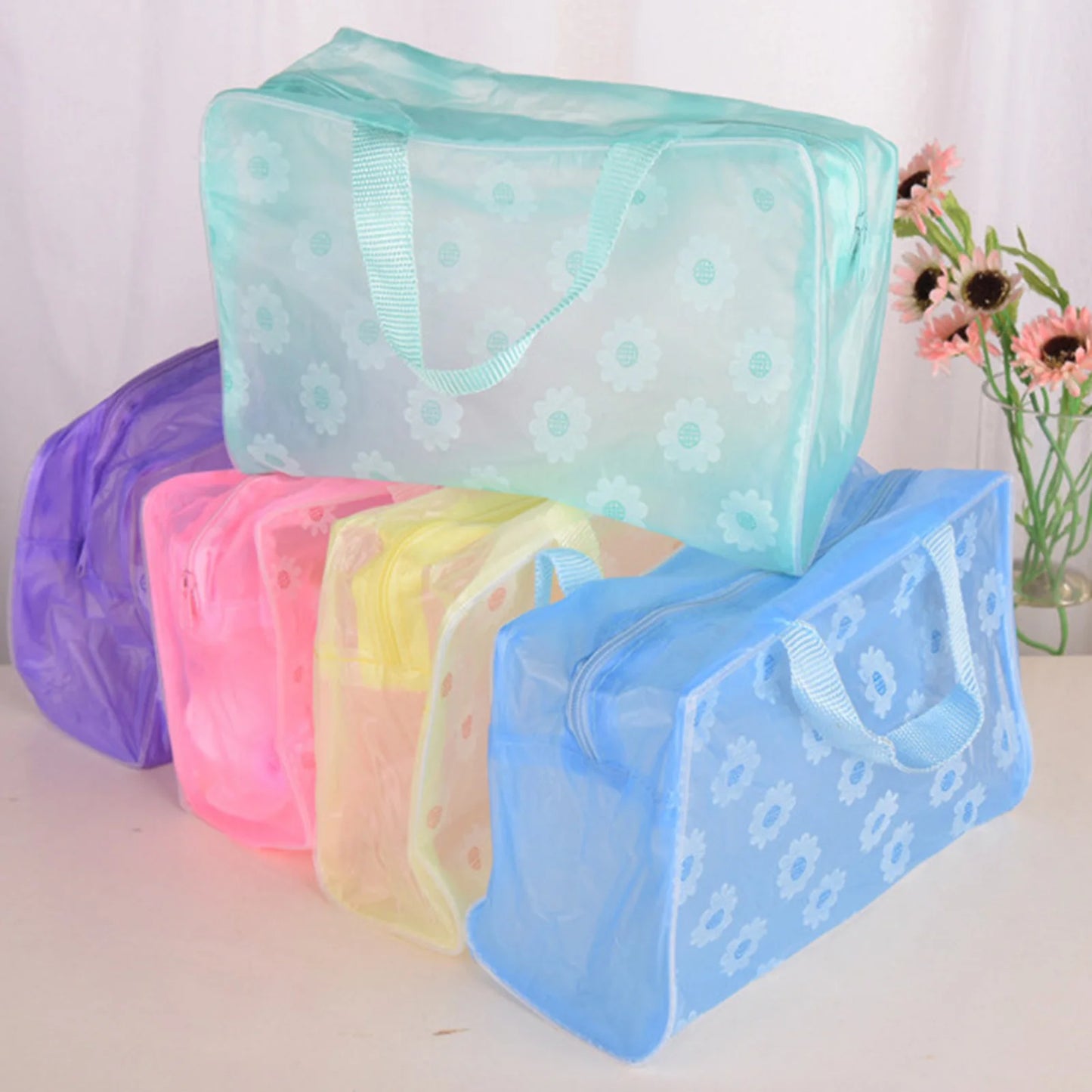PVC Waterproof Clear Makeup Bag With Zipper And Handle For Travel Bathroom Storage Cosmetic Organizer Peaceful Pleasures Health and Wellness