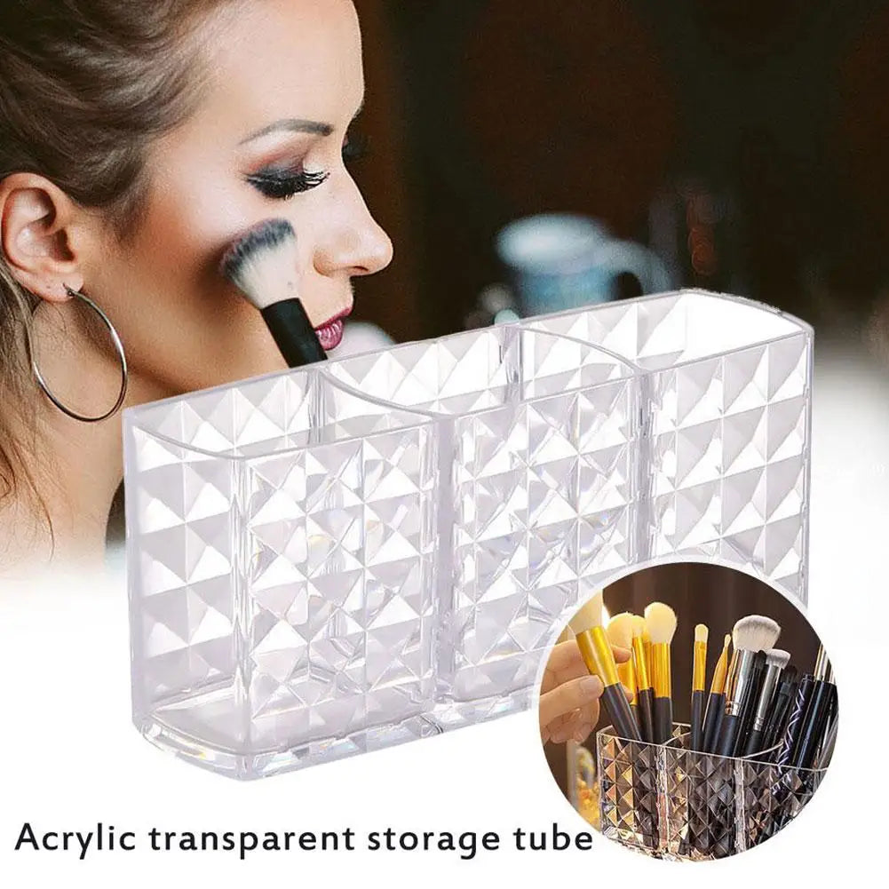 3-Slot Acrylic Makeup Brush Holder & Cosmetic Organizer Peaceful Pleasures Health and Wellness