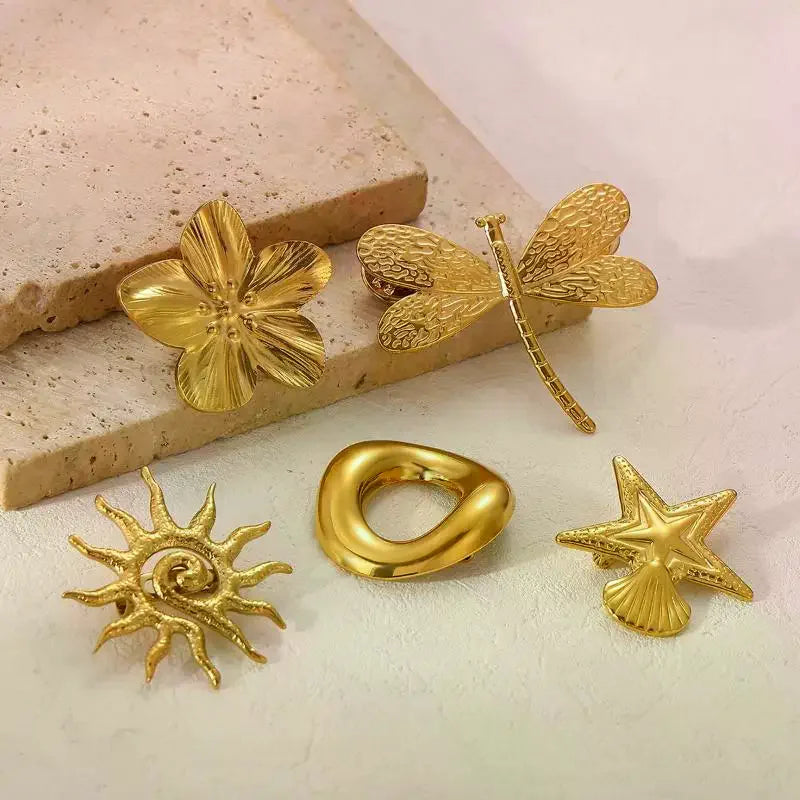 Geometric Spiral Sunflower Brooch | Gold Stainless Steel Pin