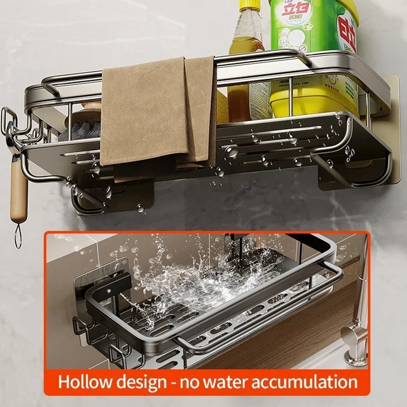 No-Drill Adhesive Kitchen Sponge & Organizer Rack | Aluminum