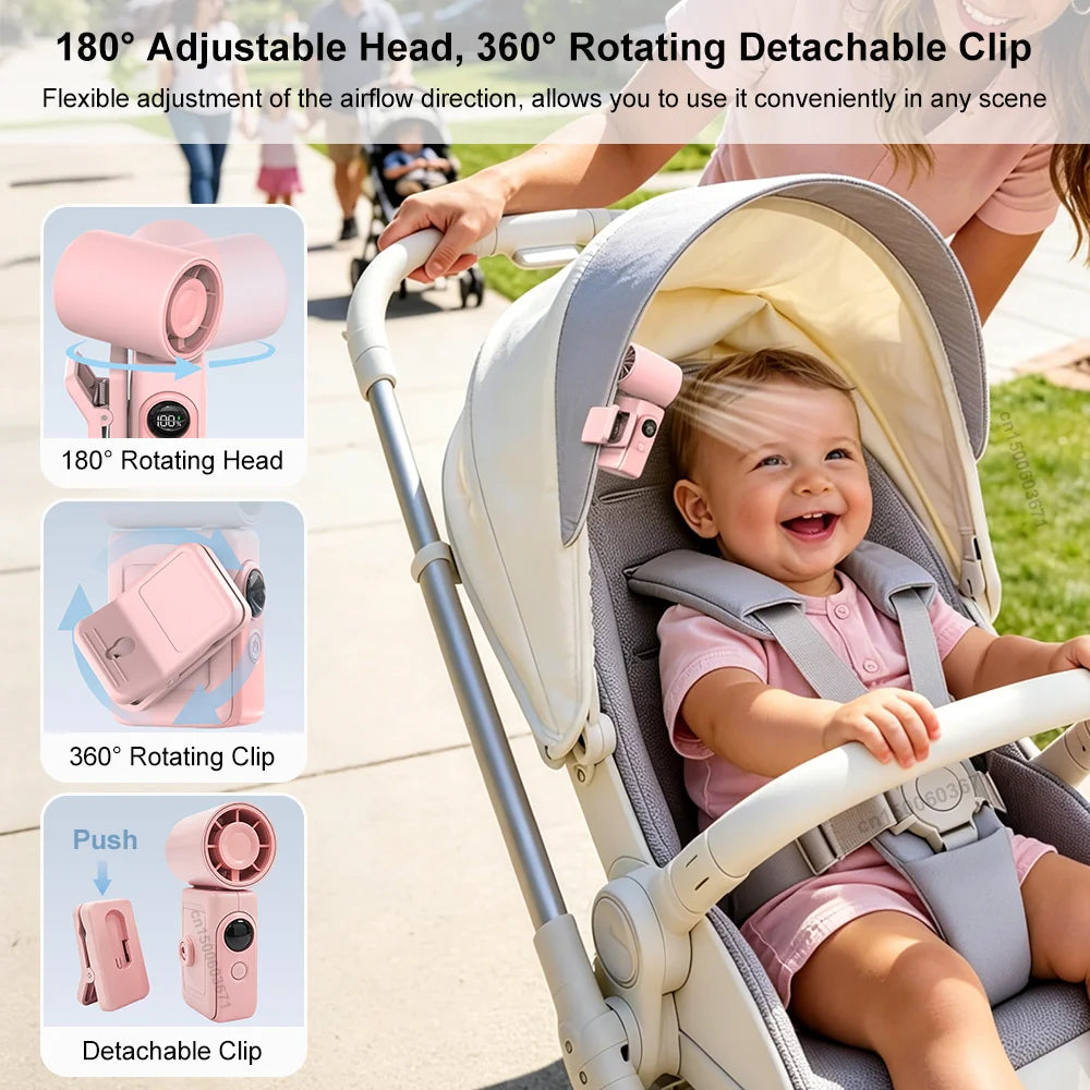 Mini Clip-on Fan Handheld Pocket Fan Rechargeable Digital Display Air Cooling Fan for Outdoor Travel Portable Umbrella Clip Fan Peaceful Pleasures Health and Wellness